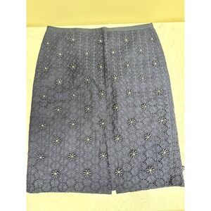 Talbots Navy Blue Eyelet Floral Pencil Skirt Size‎ 8